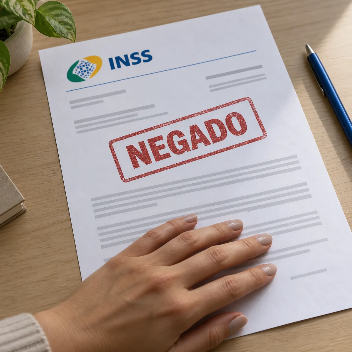 Carta do INSS com carimbo de negado para pedido de auxílio-doença em Barbacena