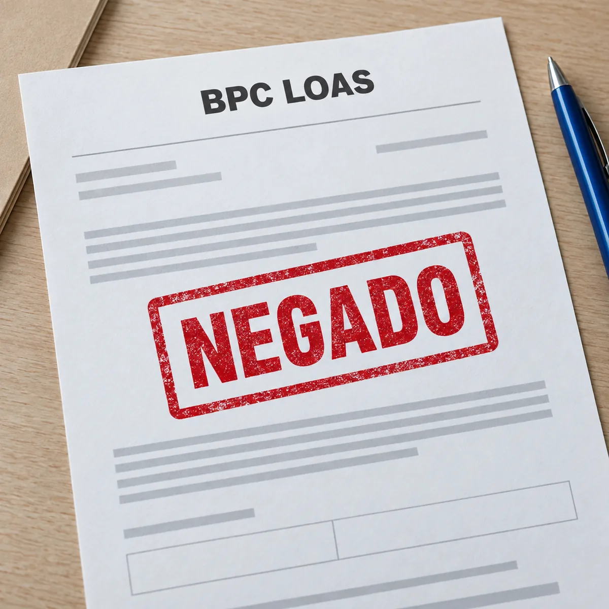 Documento do BPC/LOAS com carimbo de negado pelo INSS em Barbacena
