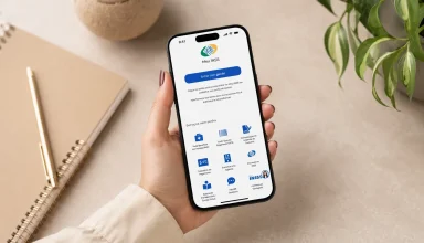 Mulher com celular na mão aberto no aplicativo Meu INSS do governo